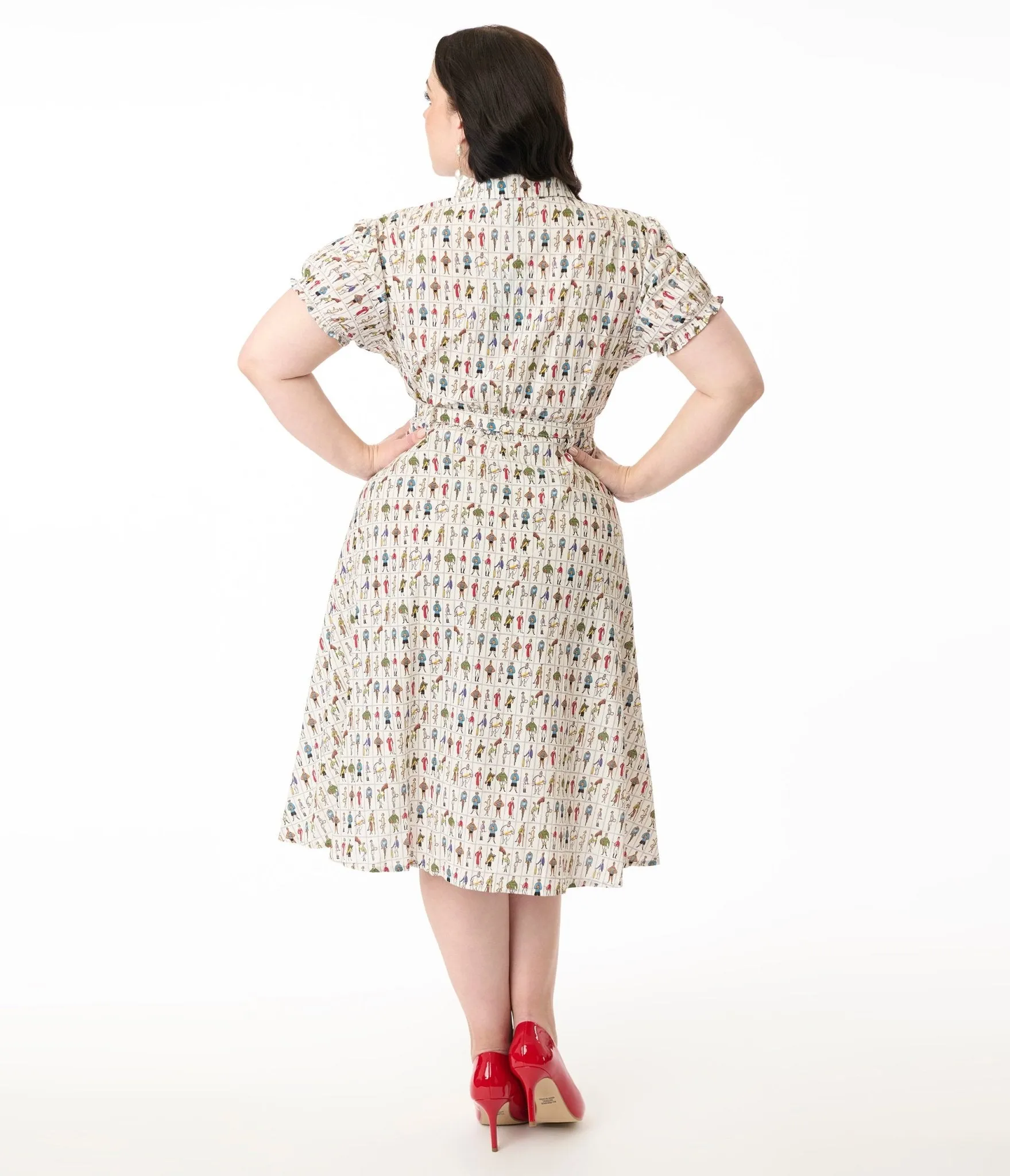 Royal Monk Plus Size 1950s Retro Sports Star Print Cotton Shirt Dress Casual Everyday Look
