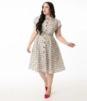 Royal Monk Plus Size 1950s Retro Sports Star Print Cotton Shirt Dress Casual Everyday Look