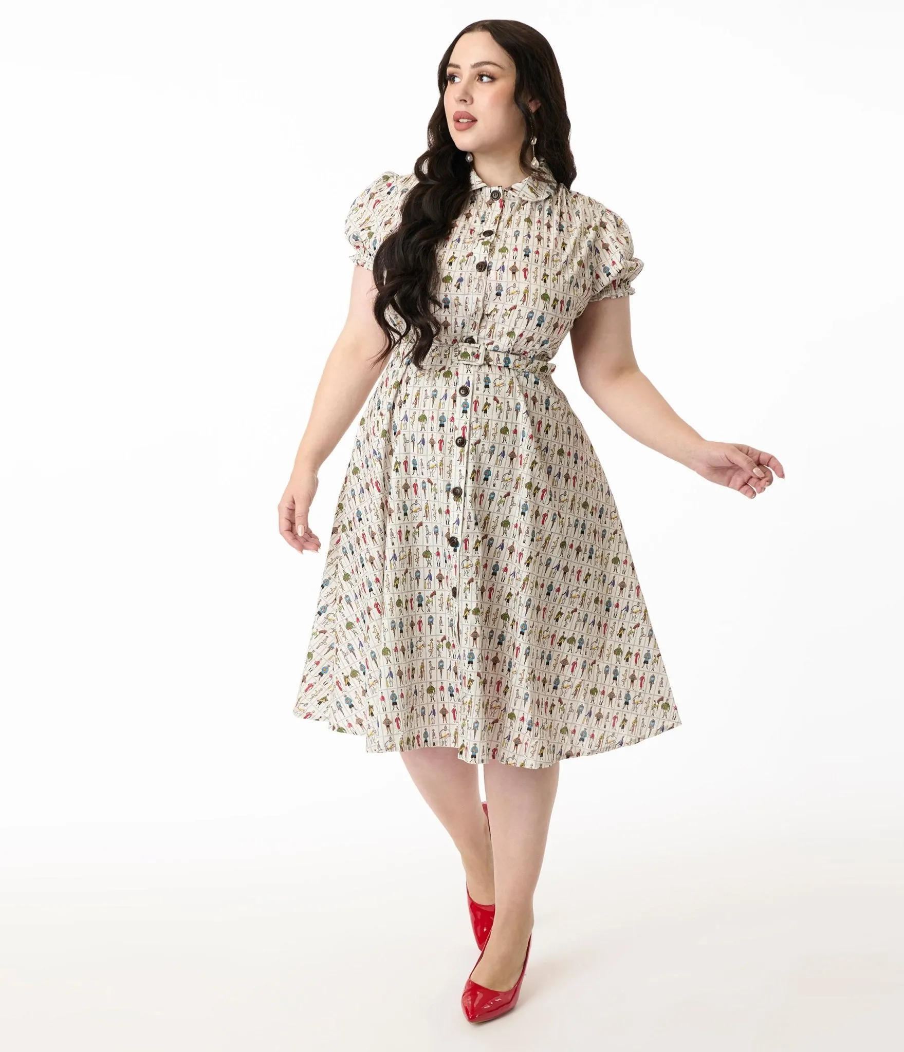 Royal Monk Plus Size 1950s Retro Sports Star Print Cotton Shirt Dress Casual Everyday Look
