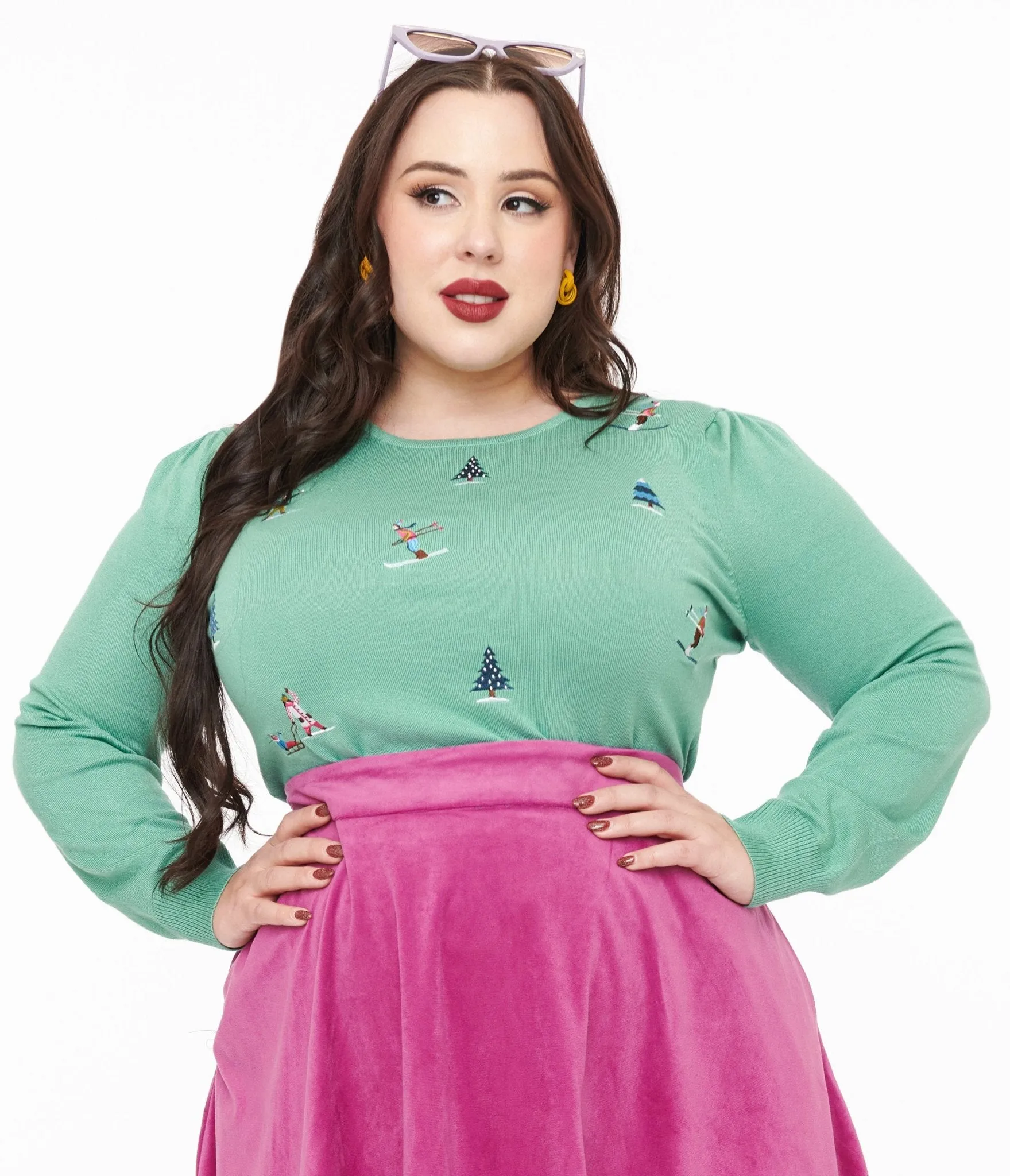 Royal Monk Plus Size 1950s Teal Ski Snow Season Sweater Easy Date Night