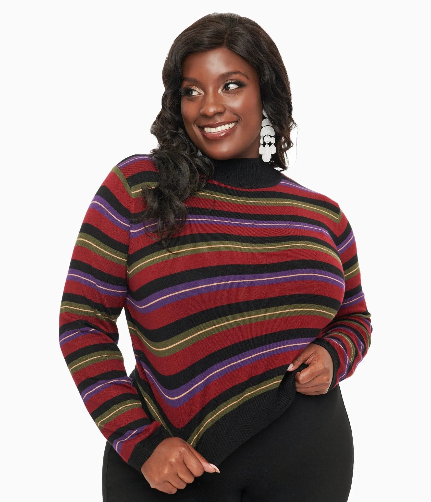 Royal Monk Plus Size 1970s Burgundy Striped Sweetness Follows Top Easy Date Night
