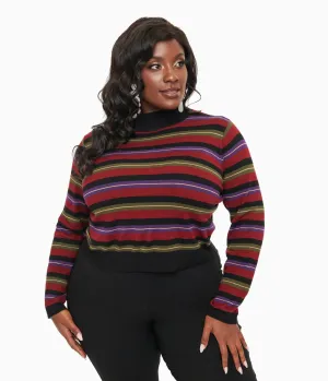 Royal Monk Plus Size 1970s Burgundy Striped Sweetness Follows Top Easy Date Night