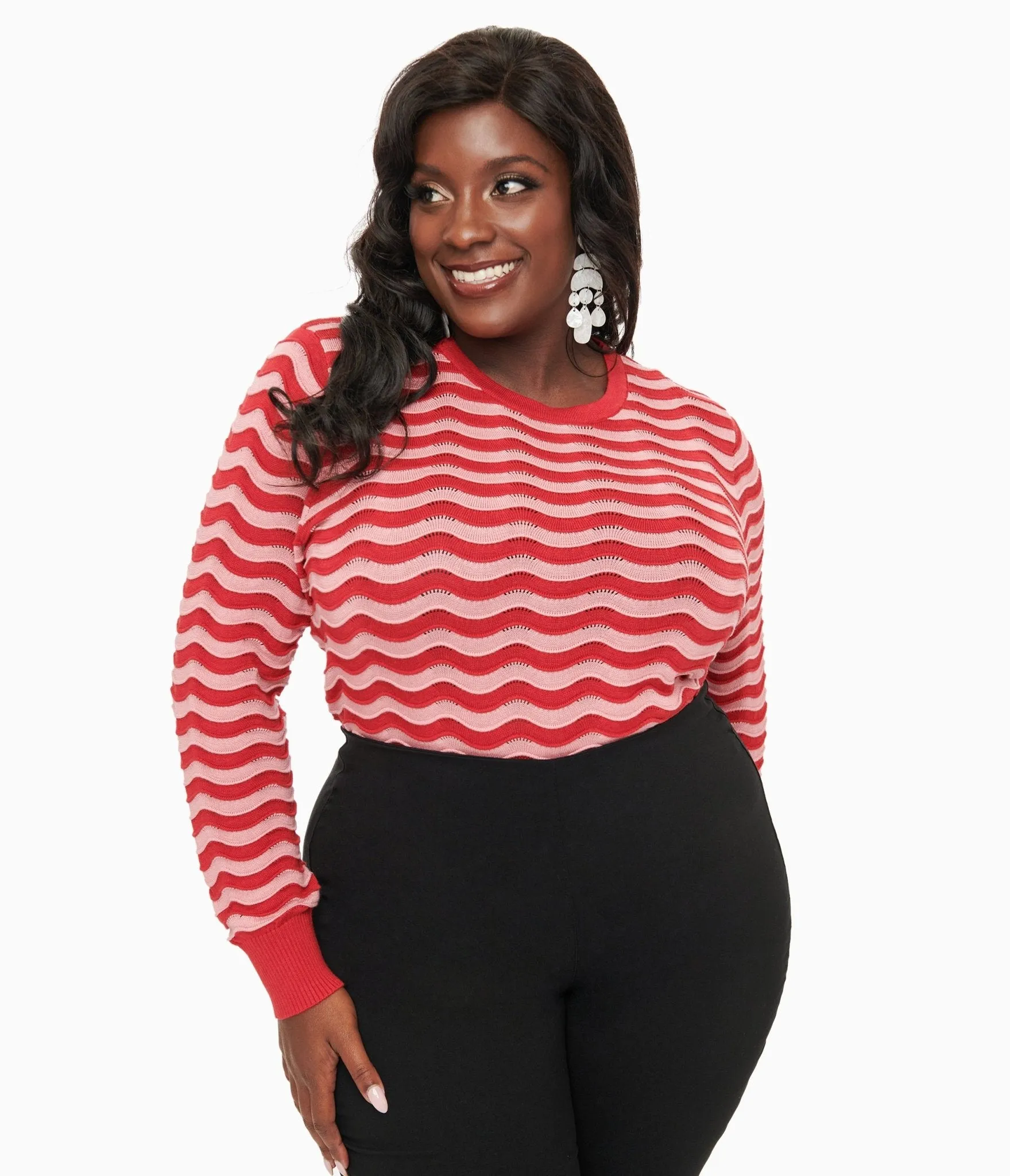 Royal Monk Plus Size 1970s Red & Pink Sweet Stripes Top Easy Date Night