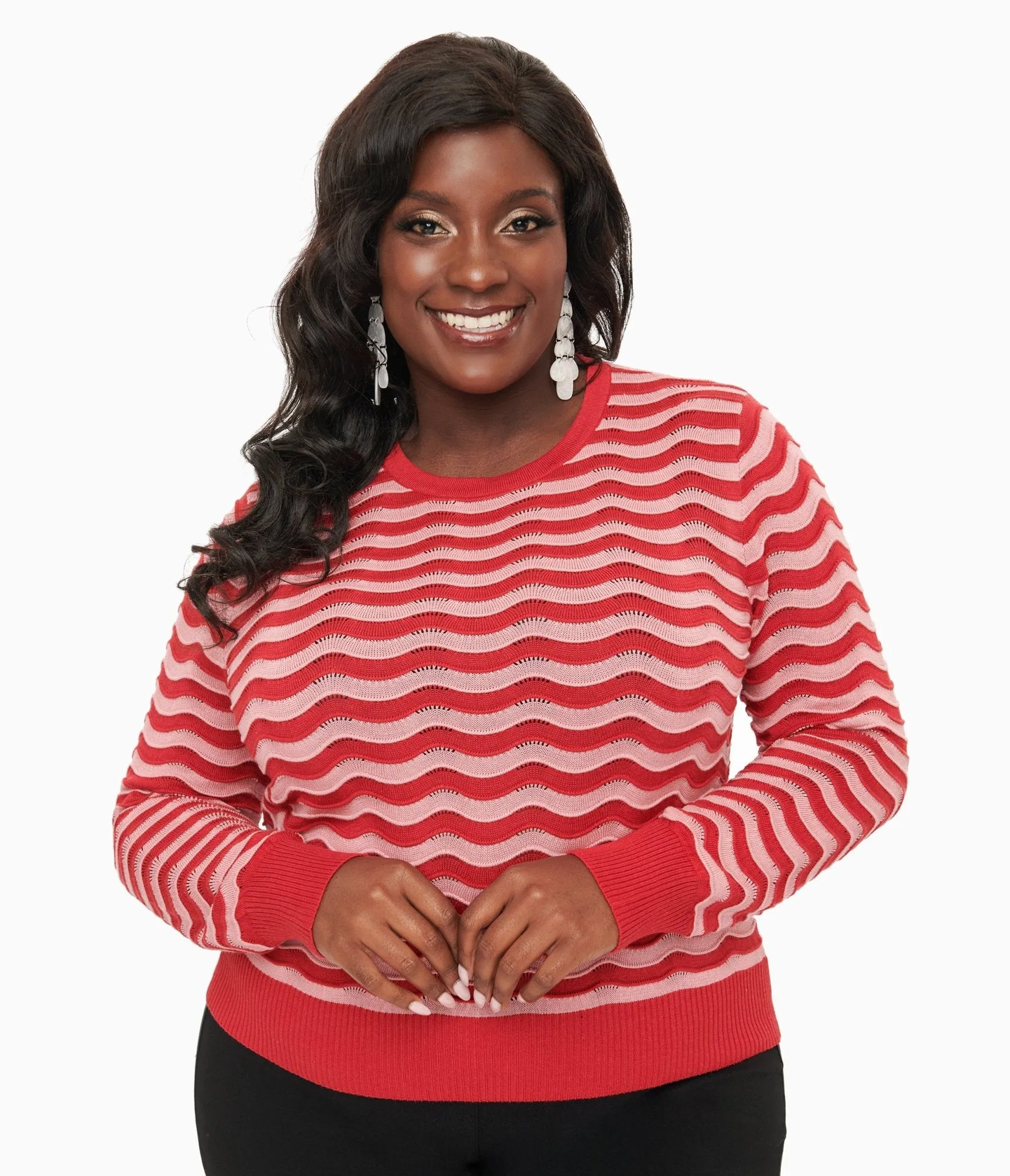 Royal Monk Plus Size 1970s Red & Pink Sweet Stripes Top Easy Date Night