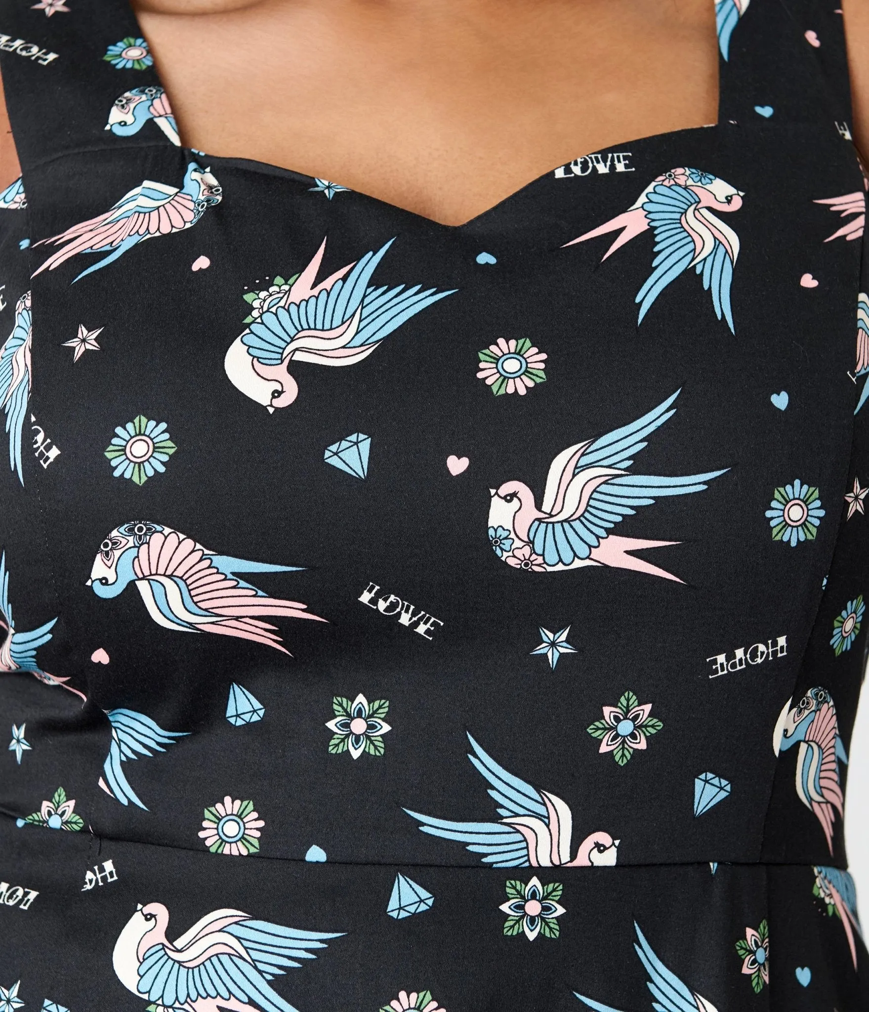 Royal Monk Plus Size Black & Blue Swallow Print Marilou Swing Dress Casual Everyday Look