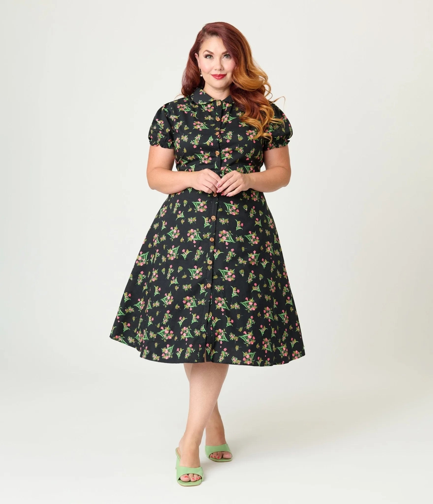 Royal Monk Plus Size Black & Pink Floral Star Jules Flare Dress Casual Everyday Look
