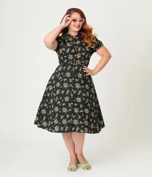 Royal Monk Plus Size Black & Pink Floral Star Jules Flare Dress Casual Everyday Look
