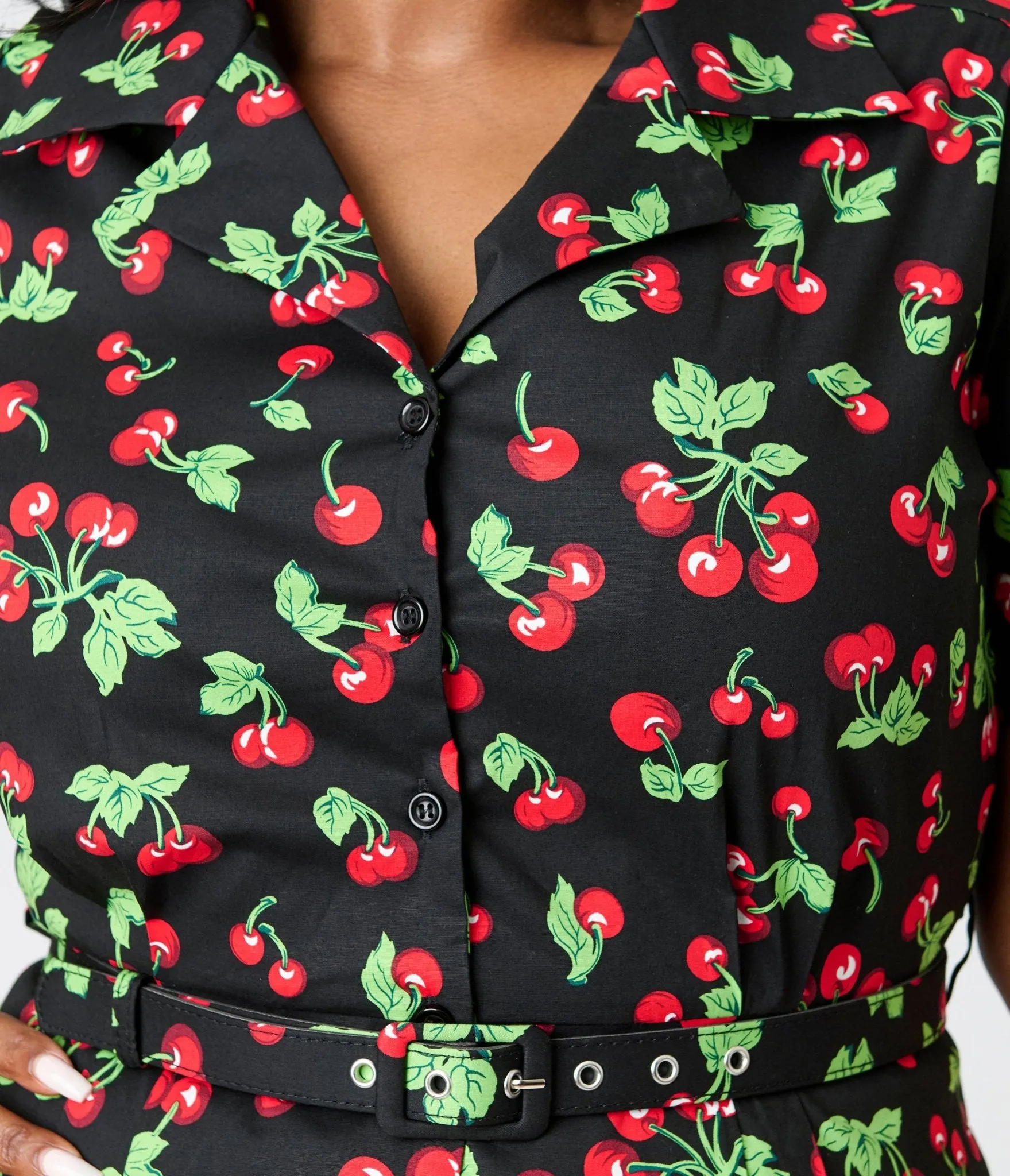 Royal Monk Plus Size Black & Red Cherries Darla Swing Dress Casual Everyday Look