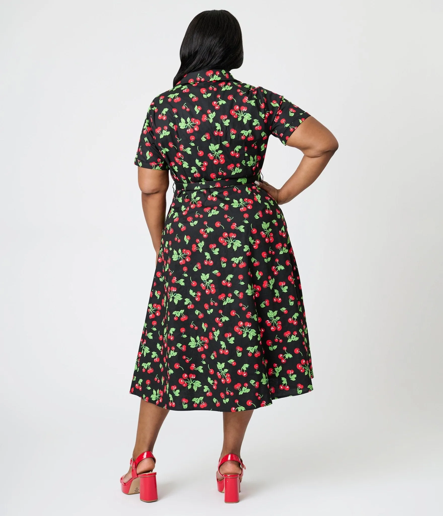 Royal Monk Plus Size Black & Red Cherries Darla Swing Dress Casual Everyday Look