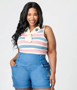 Royal Monk Plus Size Blue & Pink Striped Swallow Zelda Knit Top Easy Date Night