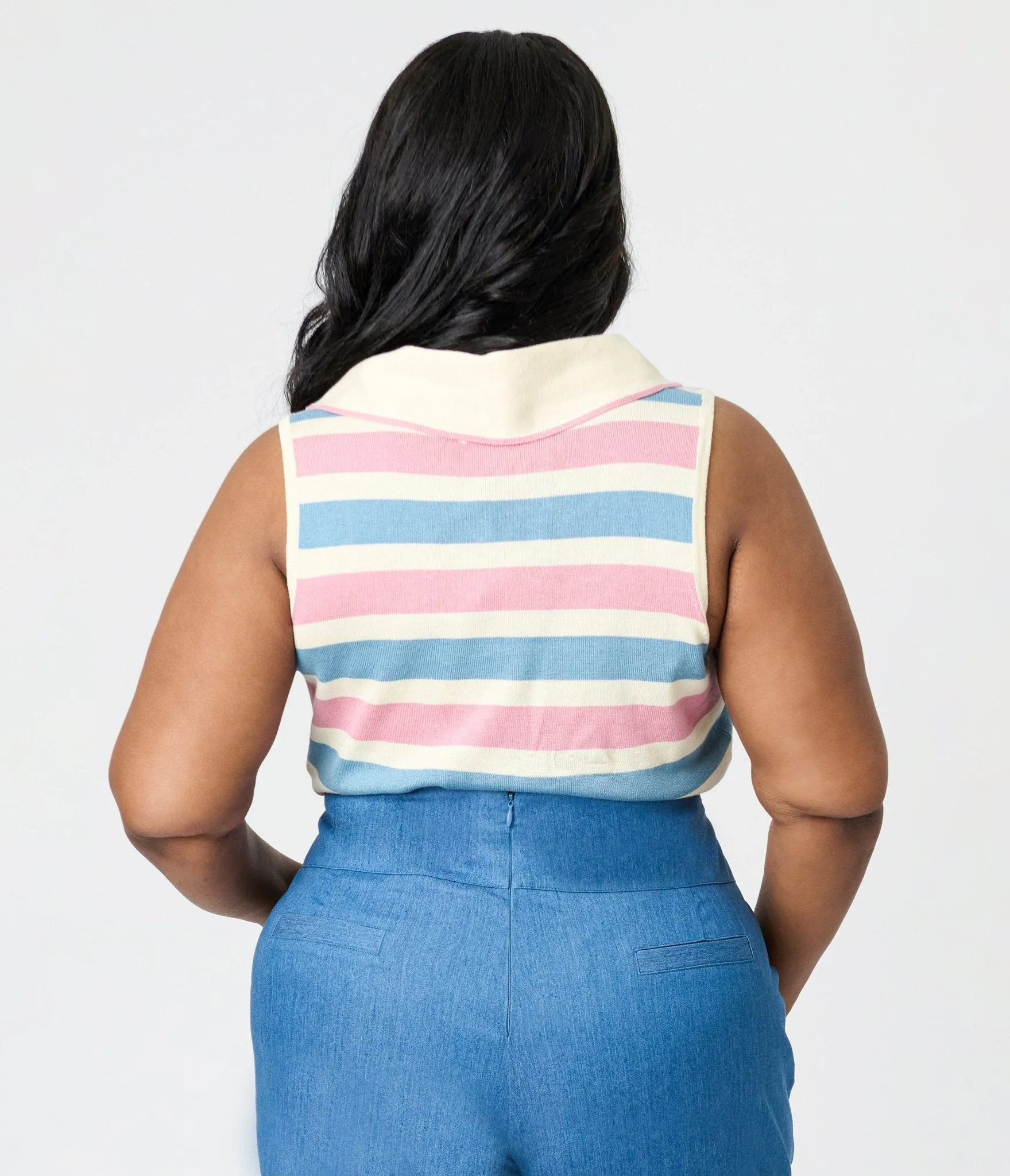 Royal Monk Plus Size Blue & Pink Striped Swallow Zelda Knit Top Easy Date Night