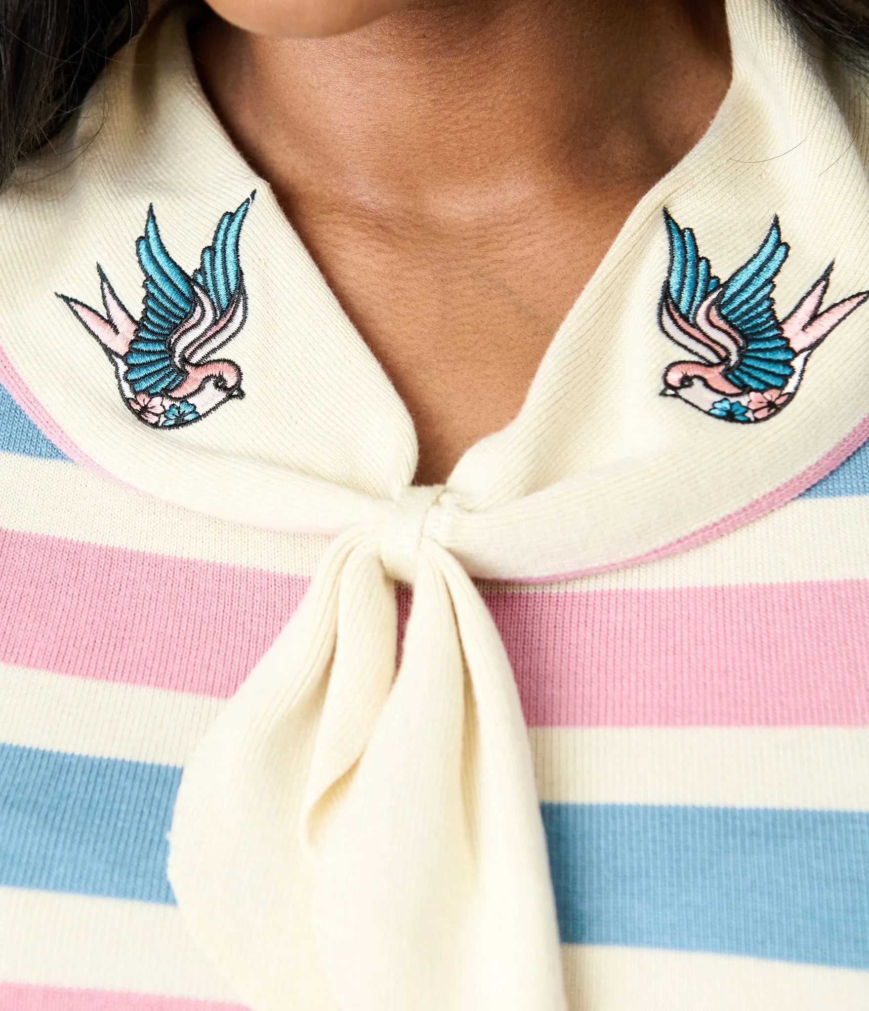 Royal Monk Plus Size Blue & Pink Striped Swallow Zelda Knit Top Easy Date Night