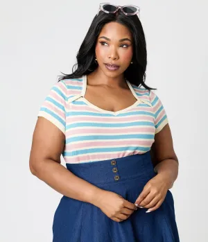 Royal Monk Plus Size Blue & Pink Striped Vivian Knit Top Easy Date Night