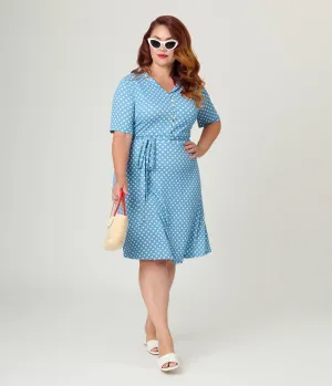 Royal Monk Plus Size Blue & White Polka Dot Ellen Swing Dress Casual Everyday Look