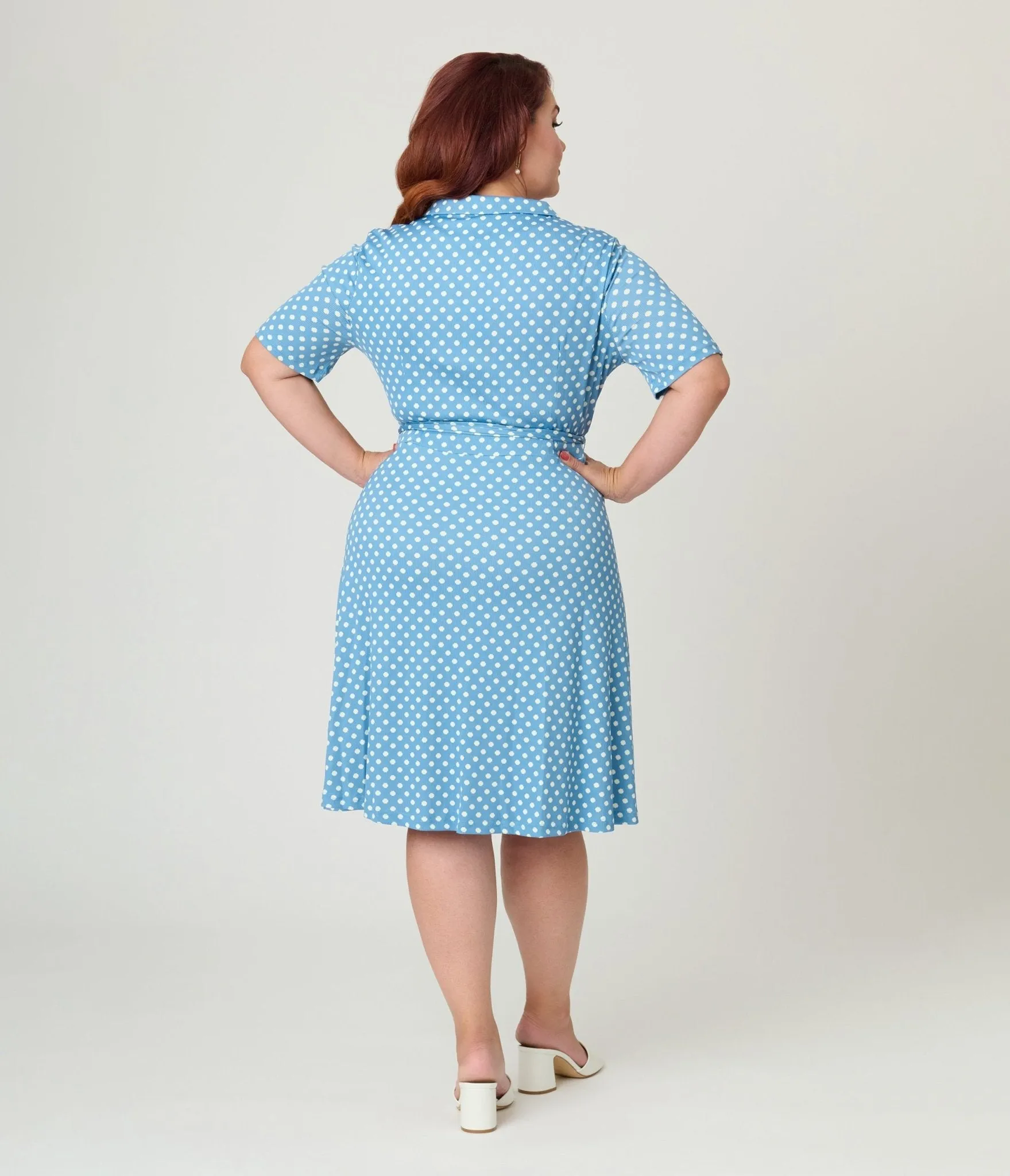 Royal Monk Plus Size Blue & White Polka Dot Ellen Swing Dress Casual Everyday Look