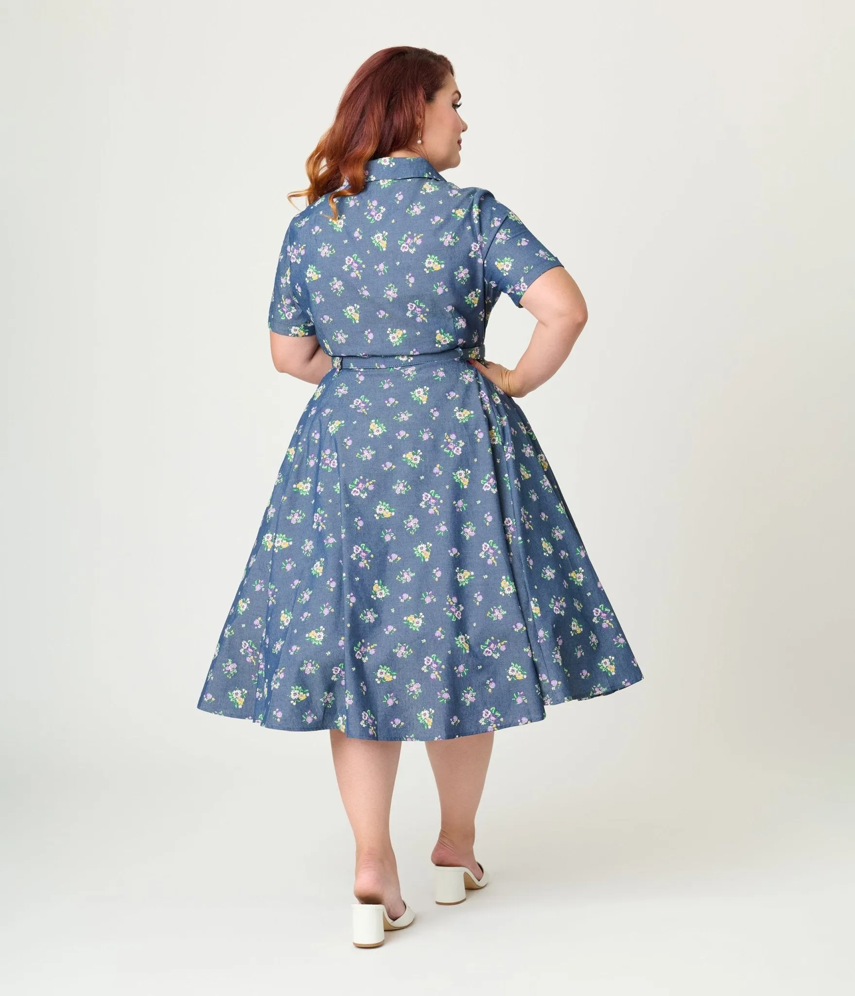 Royal Monk Plus Size Blue Floral Bloom Print Bella Swing Dress Casual Everyday Look