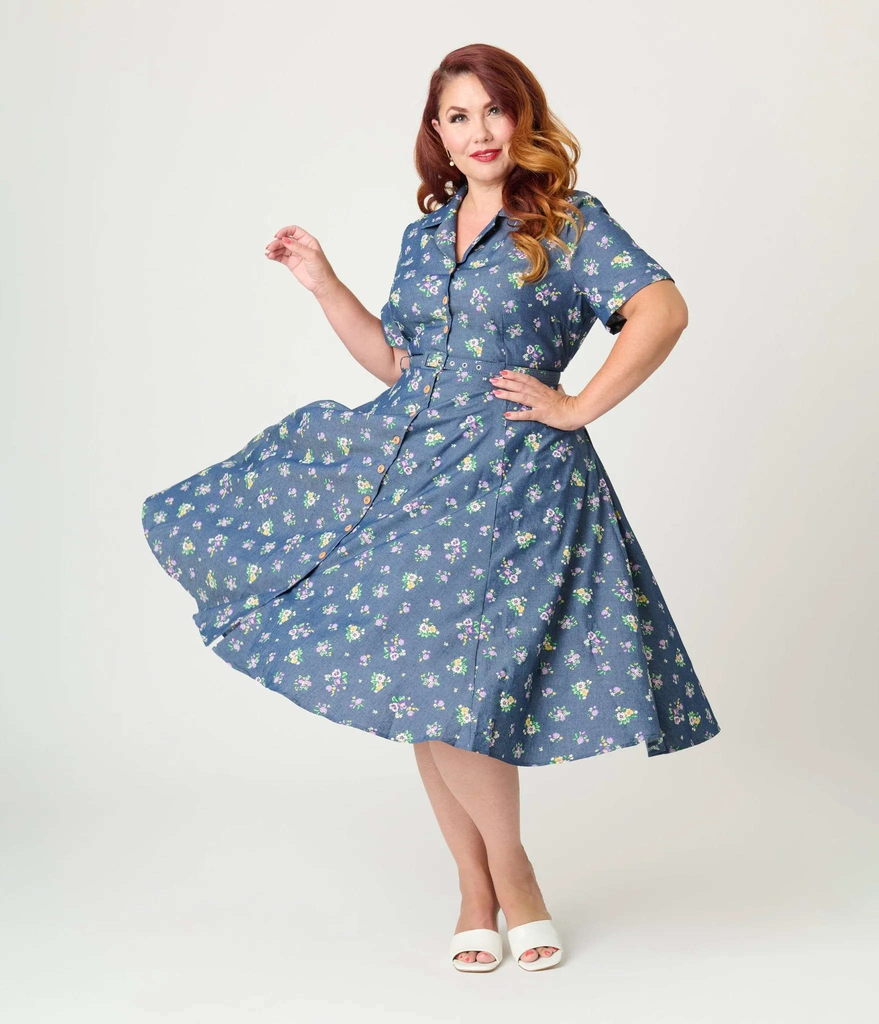 Royal Monk Plus Size Blue Floral Bloom Print Bella Swing Dress Casual Everyday Look