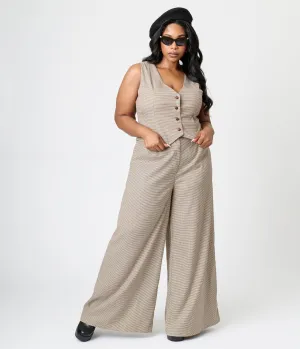Royal Monk Plus Size Brown Houndstooth Eliza Trousers Comfortable Travel Wear