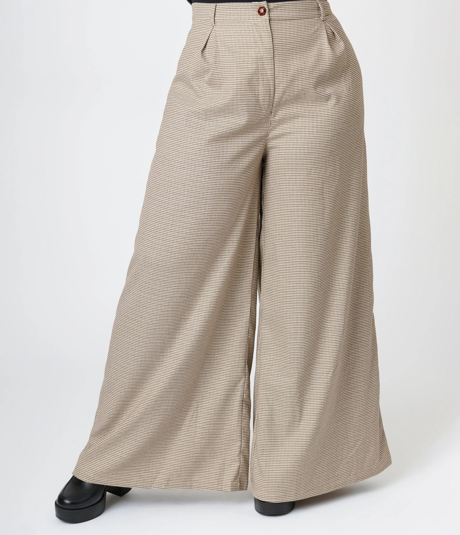 Royal Monk Plus Size Brown Houndstooth Eliza Trousers Comfortable Travel Wear