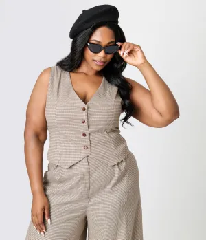 Royal Monk Plus Size Brown Houndstooth Hallie Vest Easy Date Night