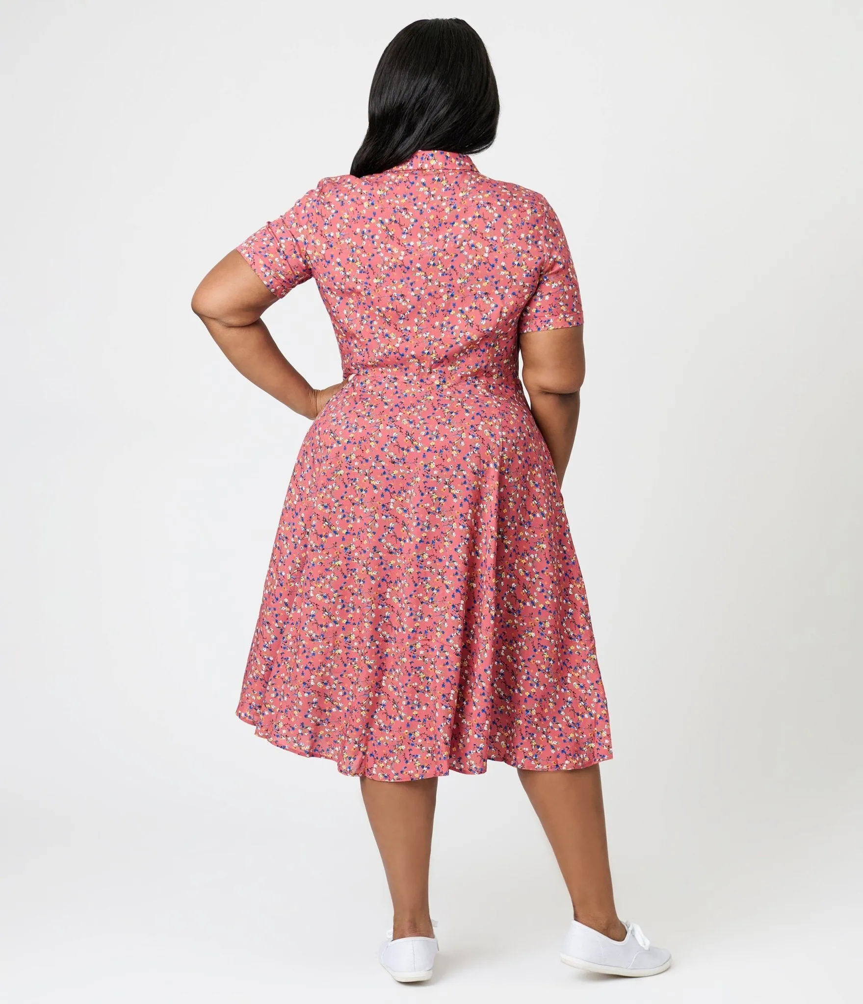 Royal Monk Plus Size Coral Spring Floral Midi Dress Casual Everyday Look