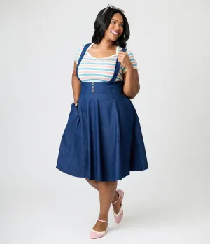 Royal Monk Plus Size Dark Blue Denim Dottie Swing Skirt Comfortable Travel Wear