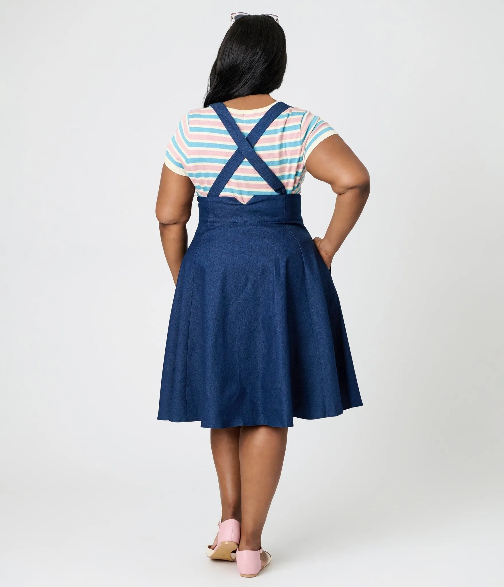 Royal Monk Plus Size Dark Blue Denim Dottie Swing Skirt Comfortable Travel Wear