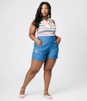 Royal Monk Plus Size Denim Blue Swallows Millie Shorts Comfortable Travel Wear
