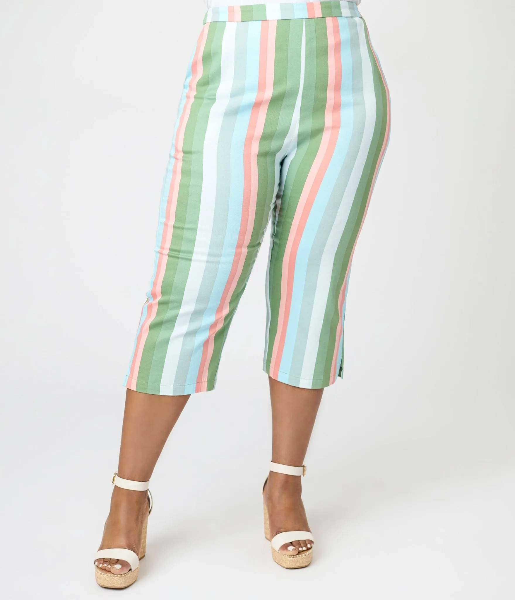 Royal Monk Plus Size Lollipop Stripe Esme Capri Pants Comfortable Travel Wear