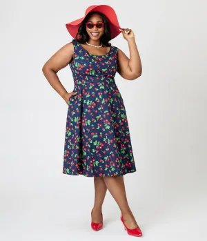 Royal Monk Plus Size Navy Cherry Heart Nora Swing Dress Casual Everyday Look