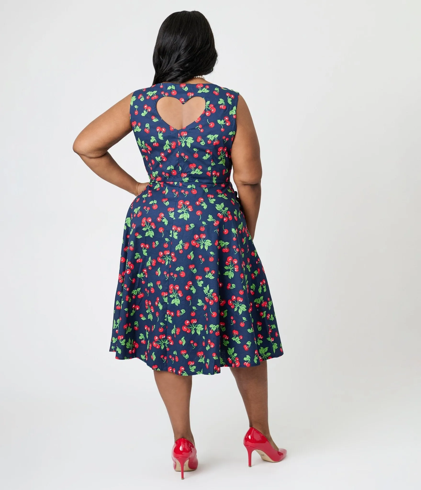 Royal Monk Plus Size Navy Cherry Heart Nora Swing Dress Casual Everyday Look