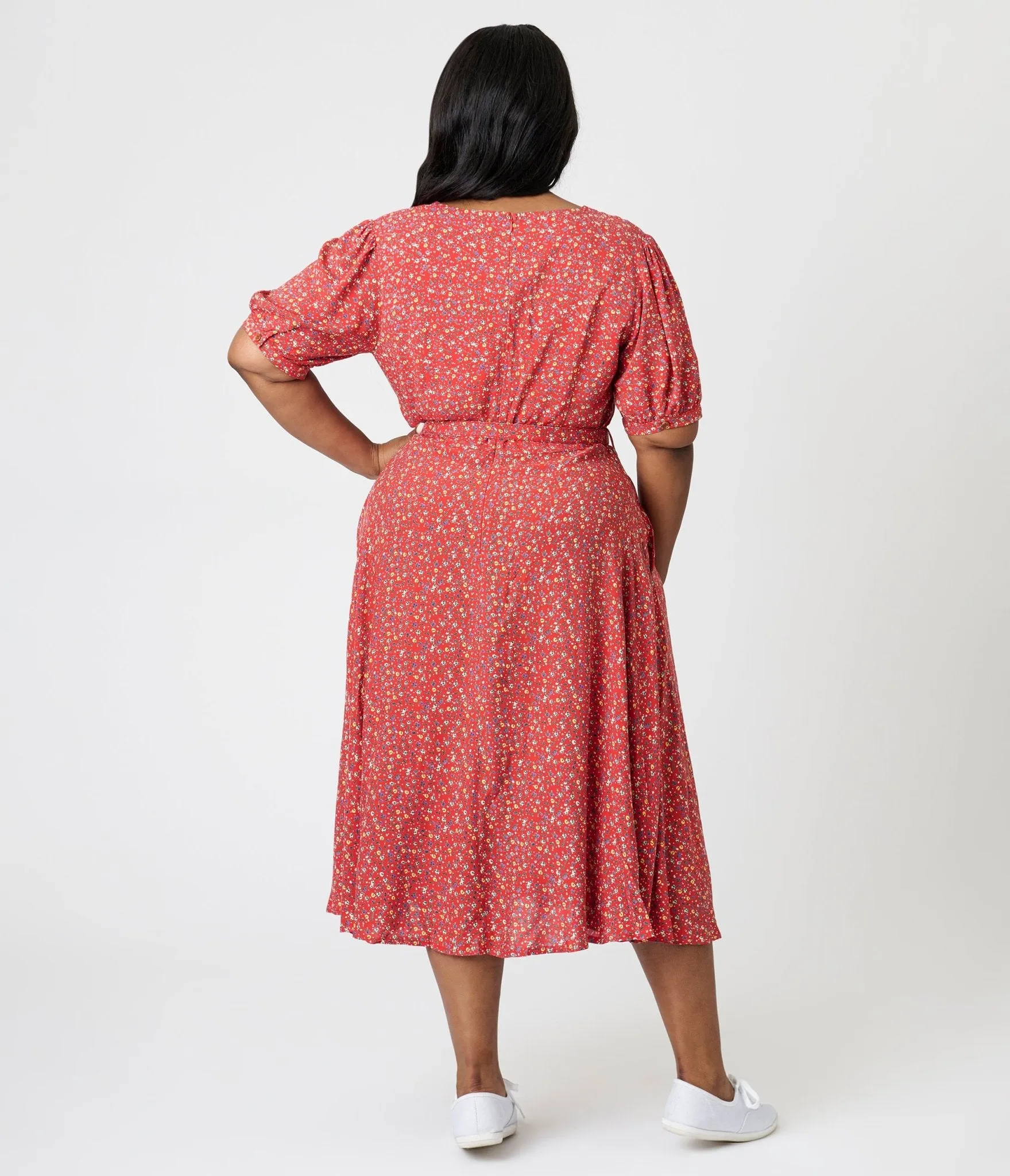 Royal Monk Plus Size Red Summer Floral Eva Bloom Midi Dress Casual Everyday Look