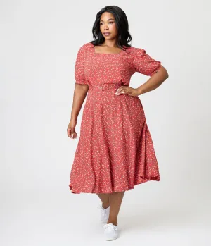 Royal Monk Plus Size Red Summer Floral Eva Bloom Midi Dress Casual Everyday Look