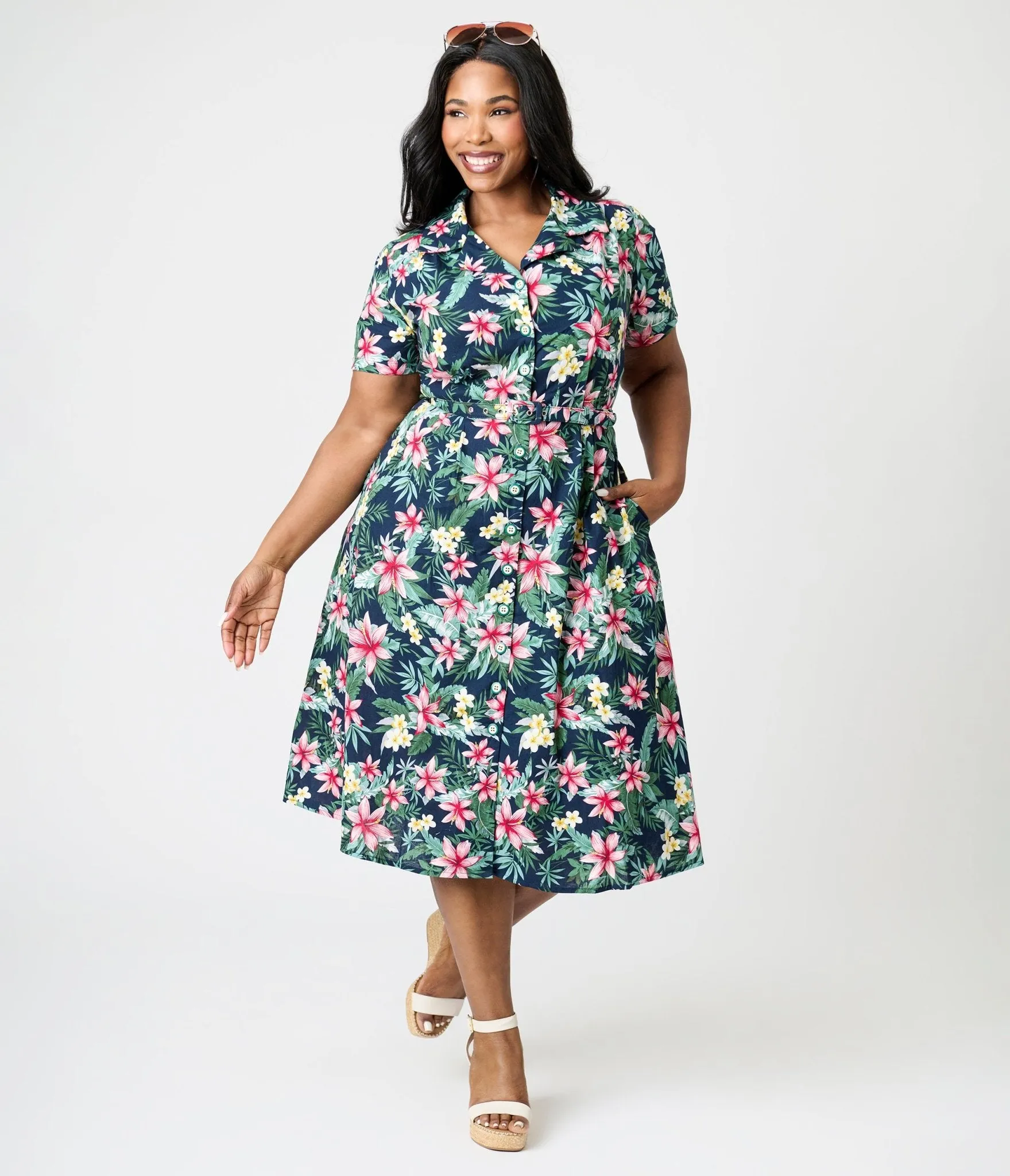 Royal Monk Plus Size Tropical Print Kate Swing Dress Casual Everyday Look