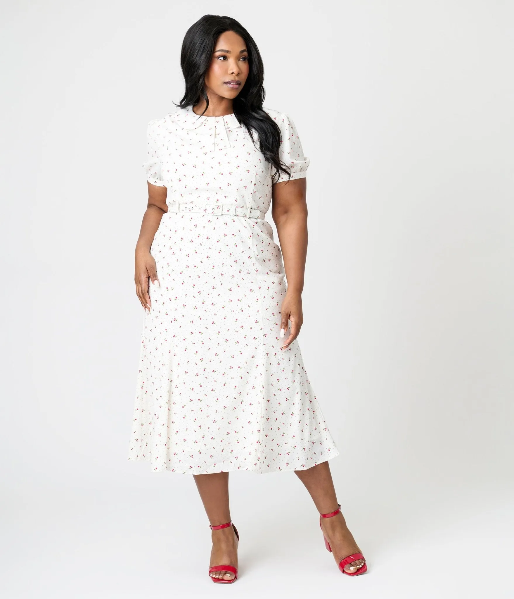 Royal Monk Plus Size White Cherry Lucille Midi Dress Casual Everyday Look