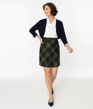 Sage Green & Navy Plaid Mini Skirt Comfortable Travel Wear