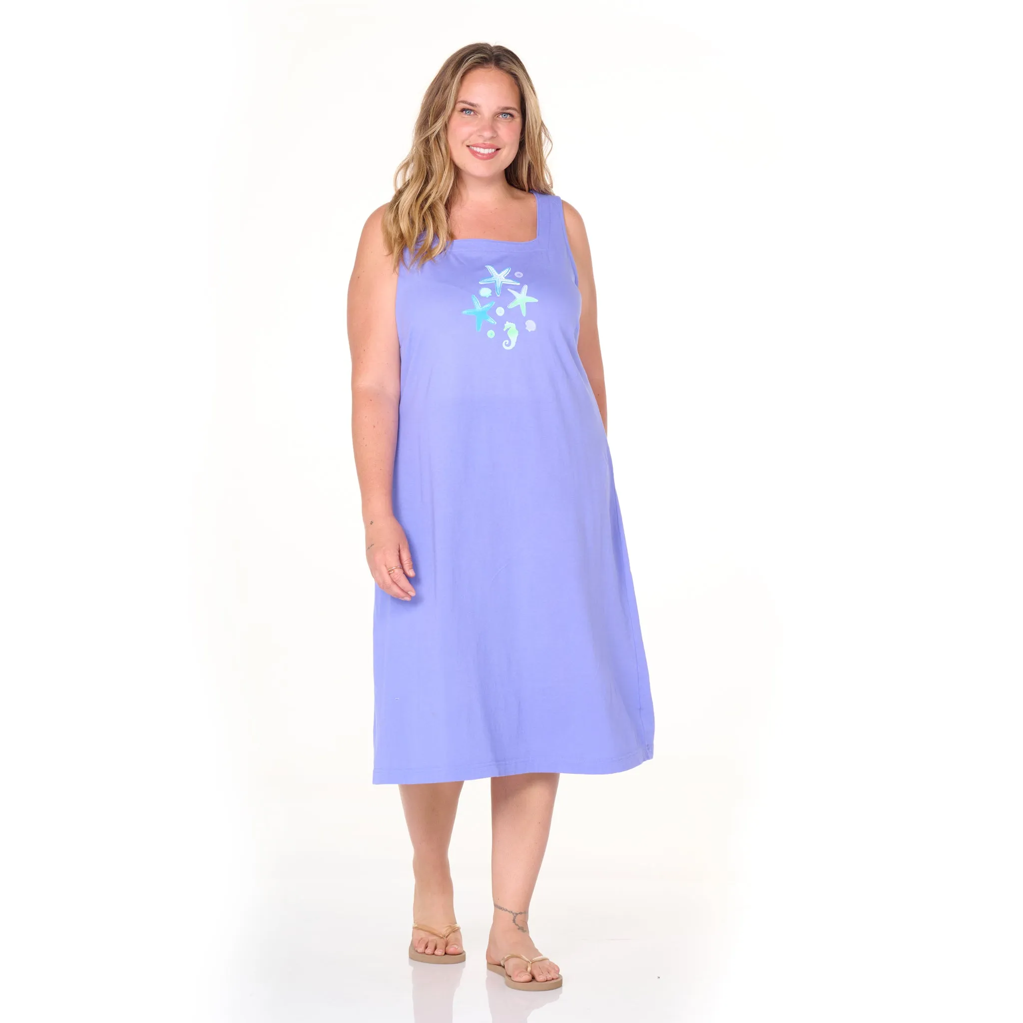 Scattered Shells Square Neck Dress | Plus Size Weekend Relaxed Look
