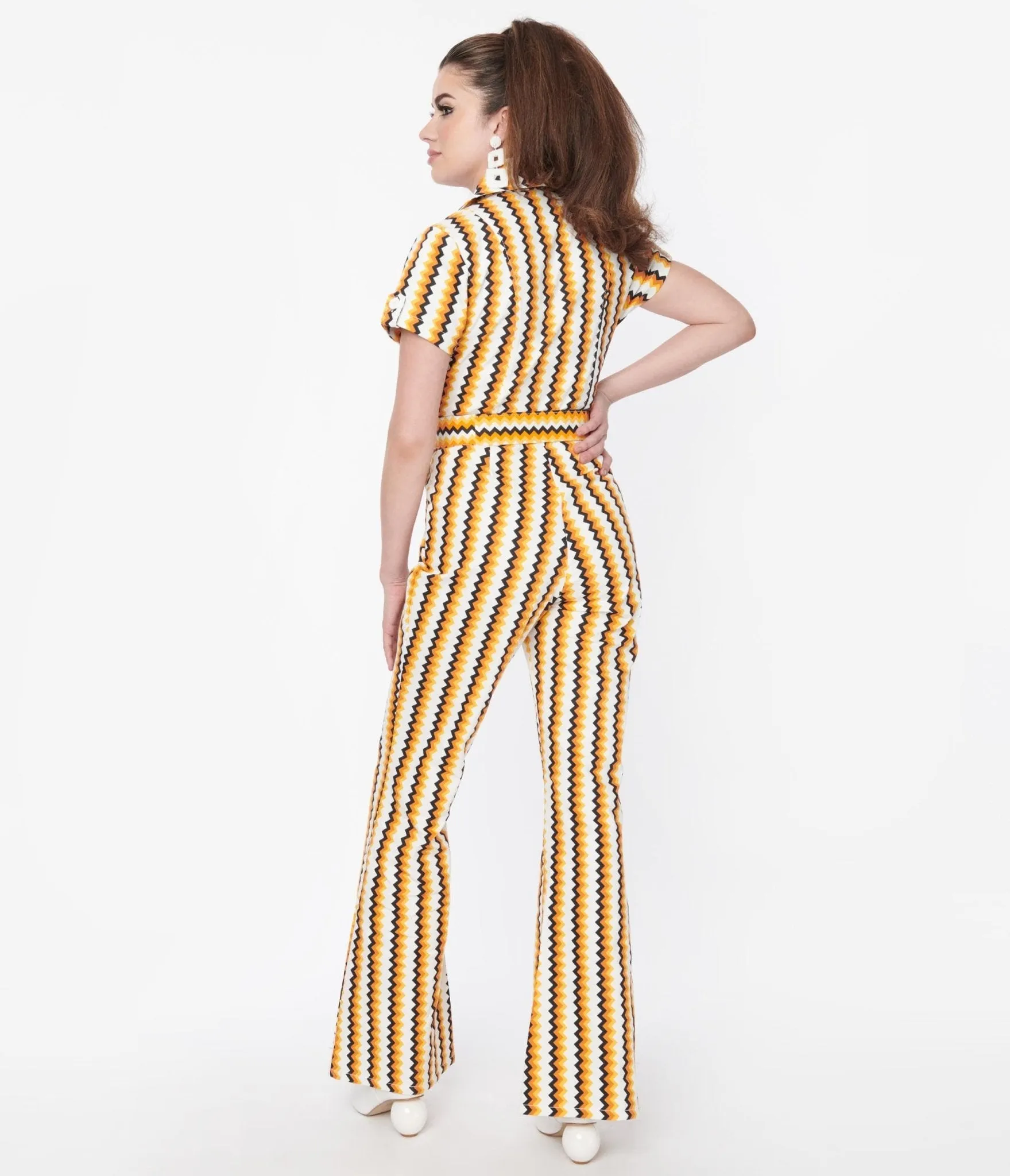 Smak Parlour 1970s Candy Corn Zig Zag Stripe Flare Jumpsuit Casual Everyday Look