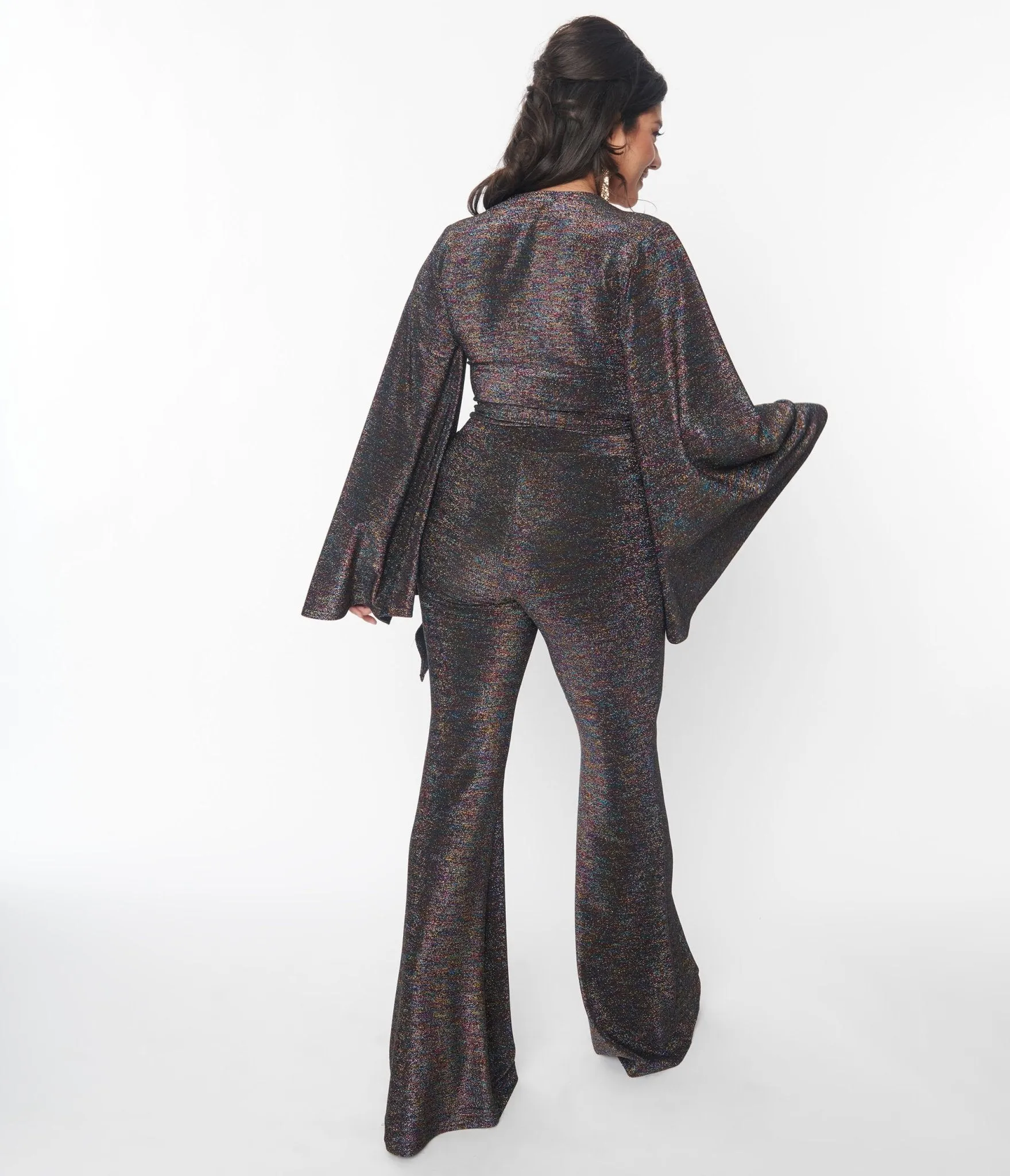 Smak Parlour 1970s Rainbow Lurex Flare Pants Comfortable Travel Wear