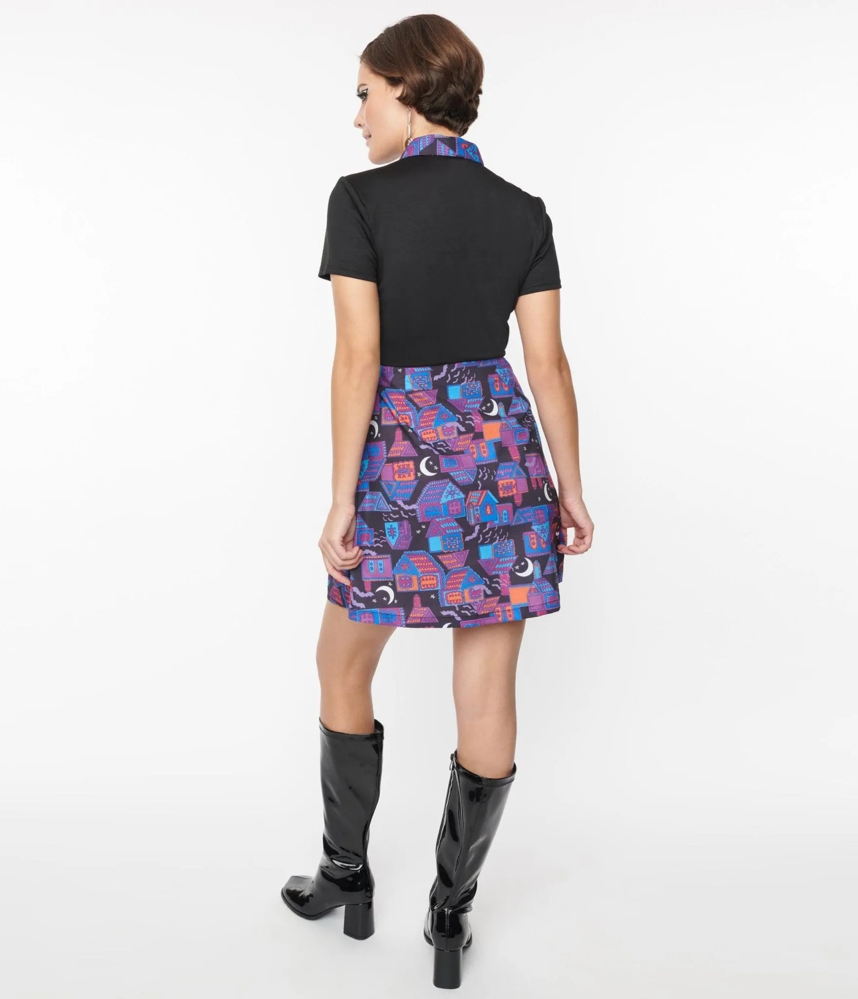 Smak Parlour Black & Purple Haunted House Mini Dress Casual Everyday Look