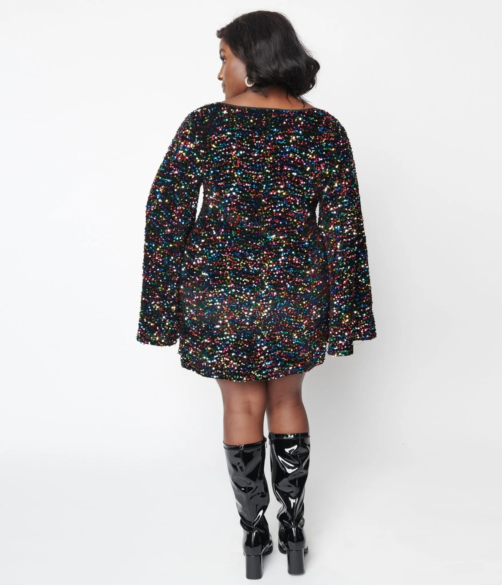 Smak Parlour Black & Rainbow Sequin Downtown Scene Mini Dress Casual Everyday Look