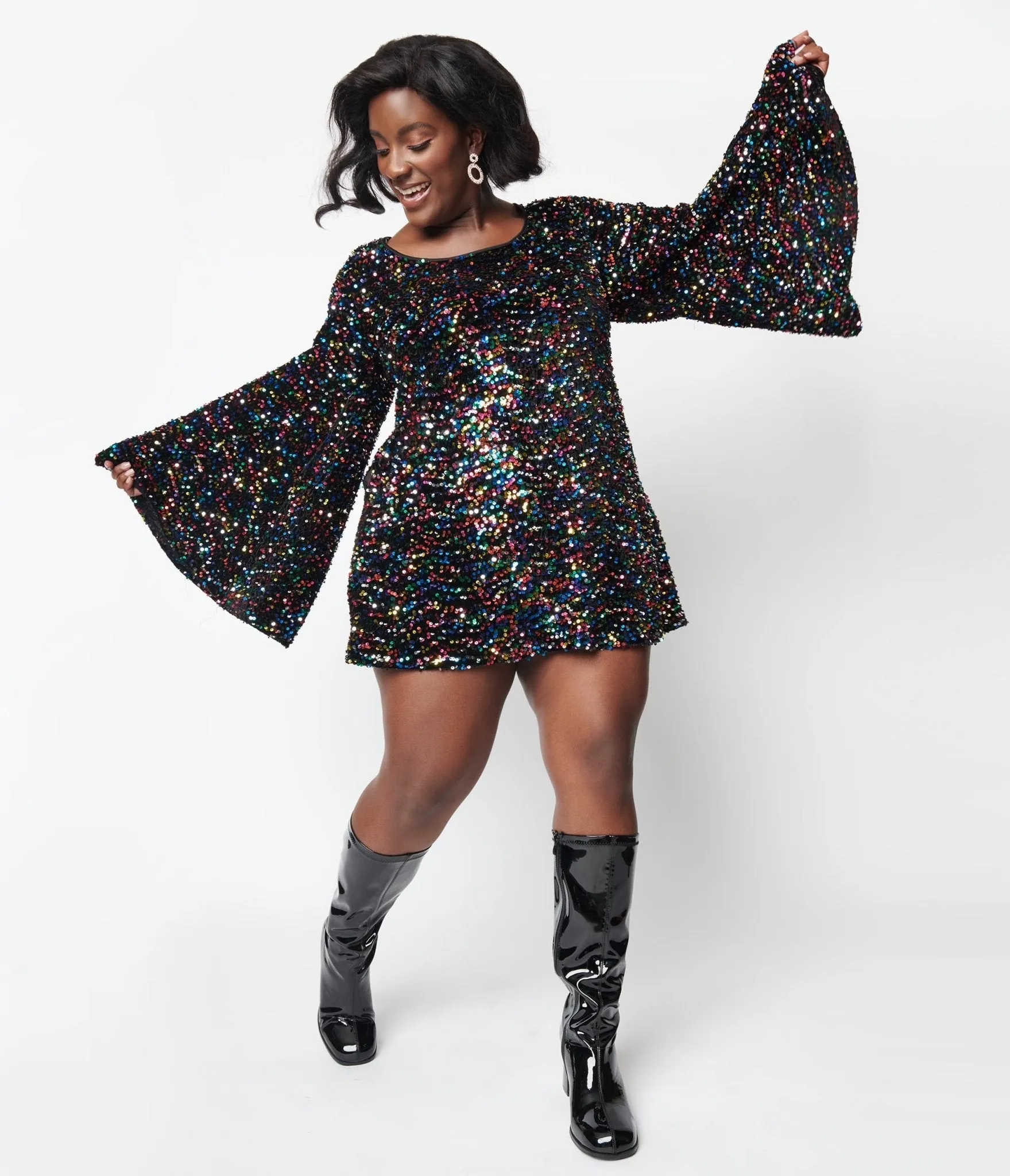 Smak Parlour Black & Rainbow Sequin Downtown Scene Mini Dress Casual Everyday Look