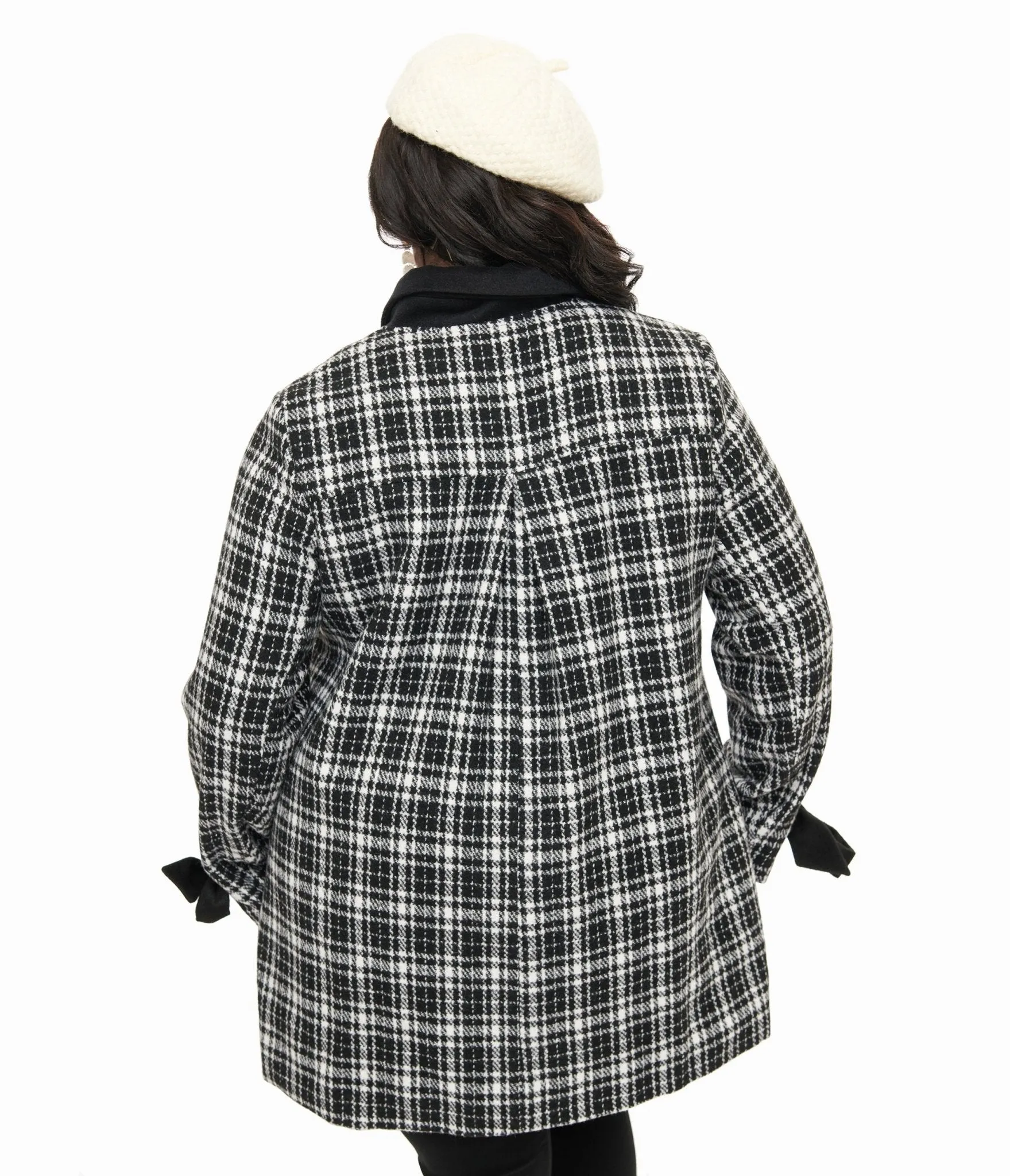 Smak Parlour Black & White Plaid Bows Topper Coat Easy Date Night