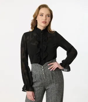 Smak Parlour Black Floral Ruffle Neck Blouse Easy Date Night