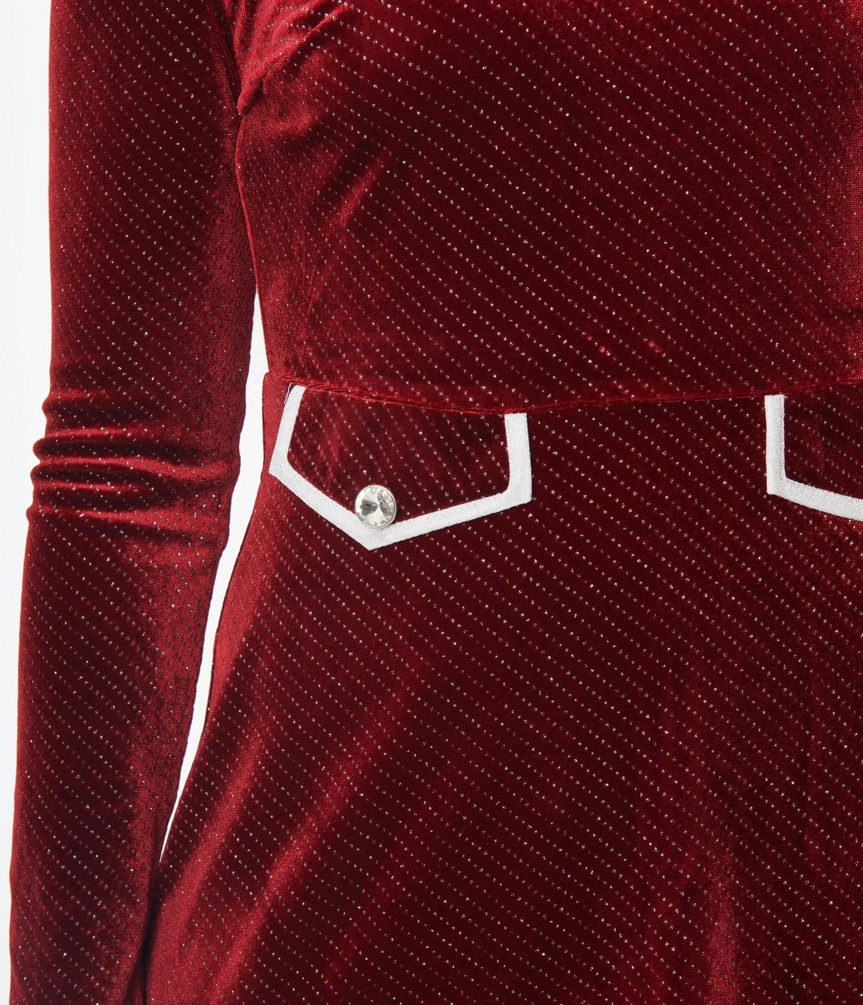 Smak Parlour Burgundy Sparkly Velvet Mock Turtleneck Fit & Flare Dress Casual Everyday Look