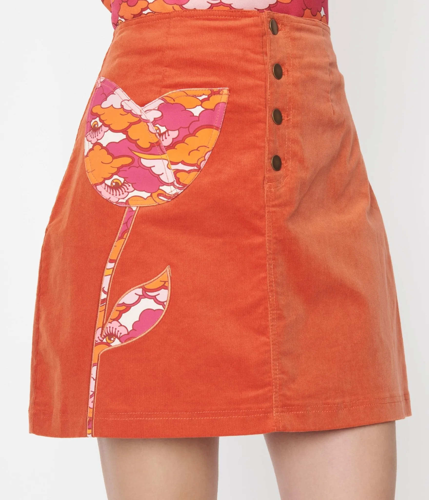 Smak Parlour Burnt Orange Psychedelic Tulip Mini Skirt Comfortable Travel Wear