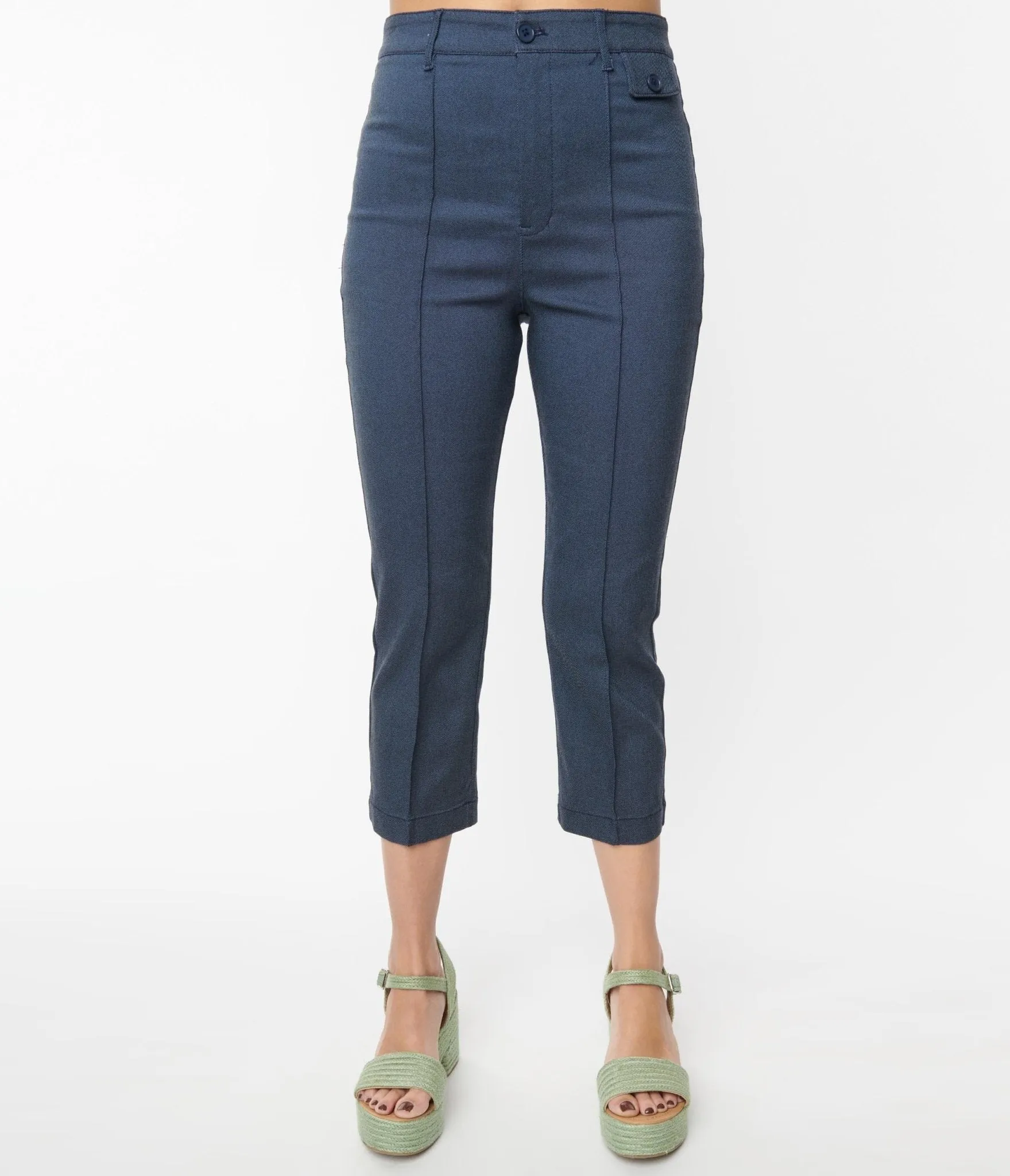 Smak Parlour Denim Bengaline & Rainbow Pocket Pintuck Capris Comfortable Travel Wear