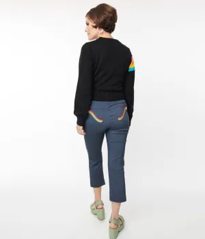 Smak Parlour Denim Bengaline & Rainbow Pocket Pintuck Capris Comfortable Travel Wear