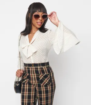 Smak Parlour Ivory Diamond Clip Dot Bow Blouse Easy Date Night