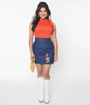 Smak Parlour Mushroom Embroidered Denim Belted Mini Skirt Comfortable Travel Wear